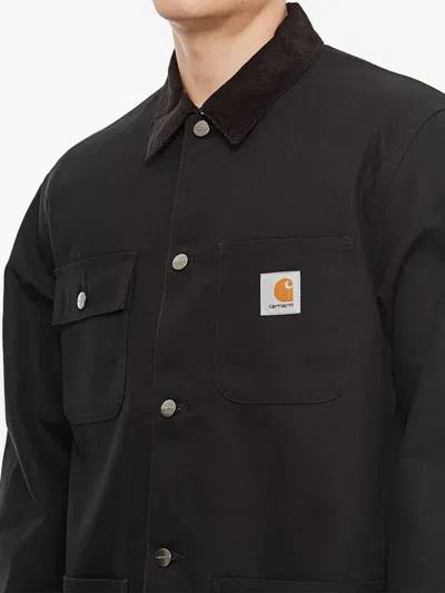 Carhartt Button-up Black Michigan Coat With Structured Collar In Black