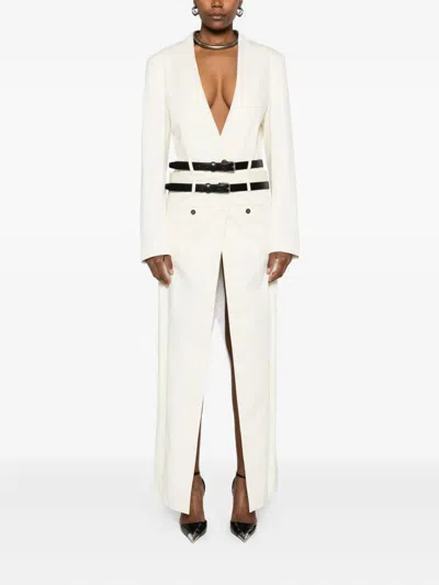 Dsquared2 Double-breasted Coat Featuring Belt Detail In White