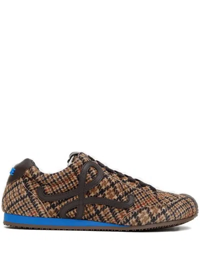 Loewe Ballet Runner 2.0 Leather-trimmed Checked Wool Sneakers In Brown