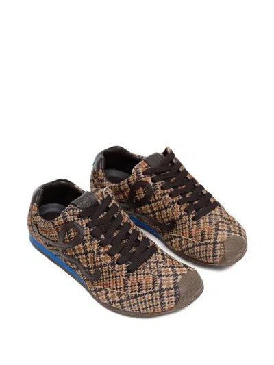 Loewe Ballet Runner 2.0 Leather-trimmed Checked Wool Sneakers In Brown