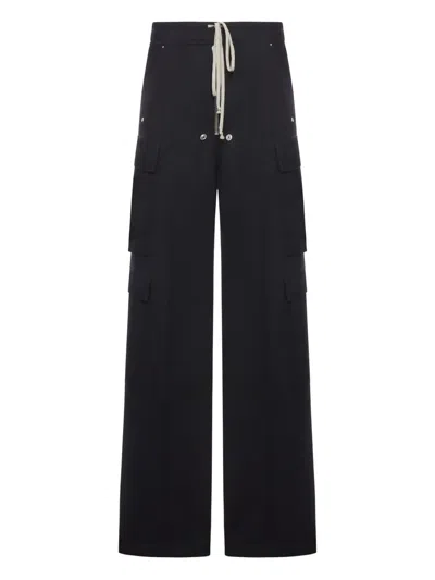 Rick Owens Heizer Belas Wide-leg Cotton-blend Poplin Drawstring Cargo Trousers In Black