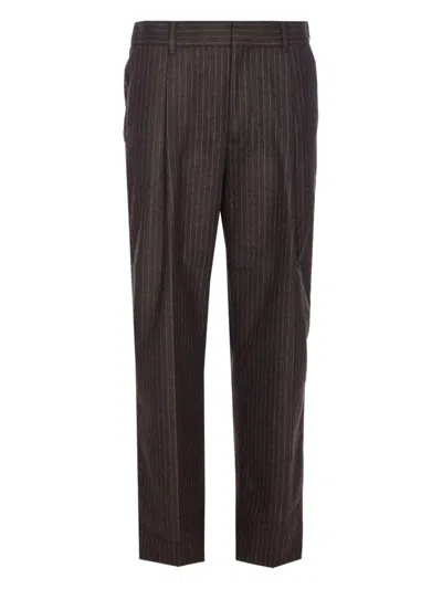 Nn07 Kay 1630 Straight-leg Pleated Striped Recycled Wool-blend Felt Trousers In Brown