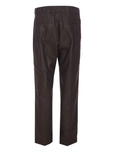 Nn07 Kay 1630 Straight-leg Pleated Striped Recycled Wool-blend Felt Trousers In Brown