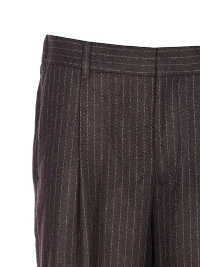 Nn07 Kay 1630 Straight-leg Pleated Striped Recycled Wool-blend Felt Trousers In Brown