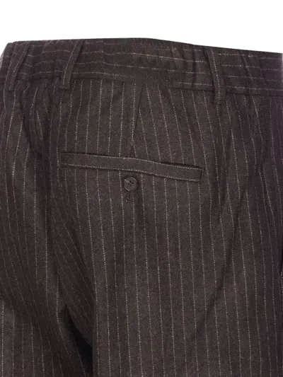 Nn07 Kay 1630 Straight-leg Pleated Striped Recycled Wool-blend Felt Trousers In Brown