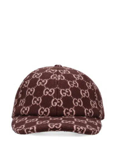 Gucci Gg Canvas Wool Baseball Cap In Burgundy