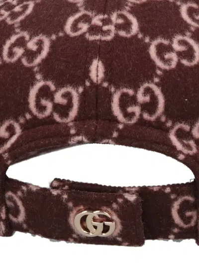 Gucci Gg Canvas Wool Baseball Cap In Burgundy