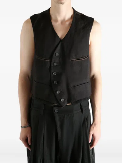 Ziggy Chen Button Wool Gilet In Green