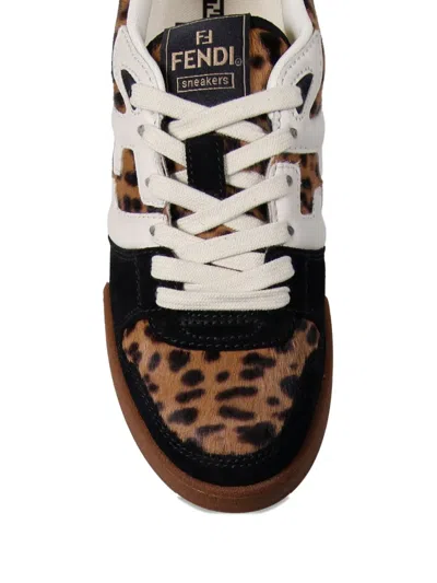 Fendi Low-top Platform In Multicolor Cavallino Calfskin And Suede In Brown