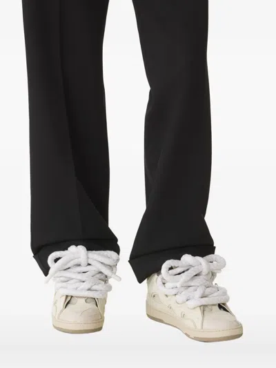 Lanvin Beige Curb Leather With Snake Laces Sneakers In Neutral