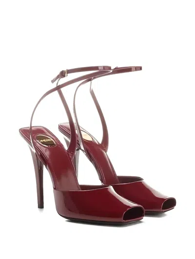 Saint Laurent La Scandale Patent Ankle-strap Sandals In Grenade
