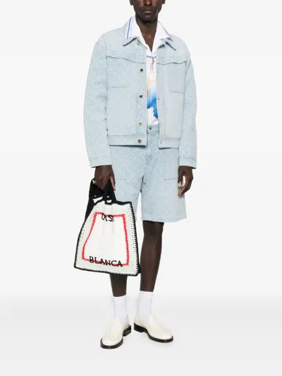 Casablanca Monogram-patterned Button-up Jacket In Blue