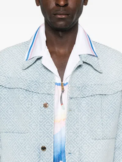 Casablanca Monogram-patterned Button-up Jacket In Blue