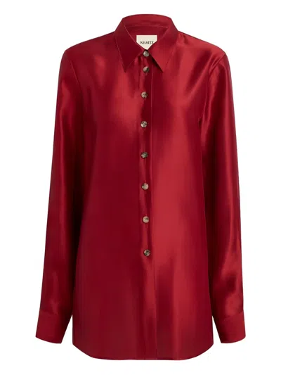 Khaite Auryn Button-down Twill Top In Red