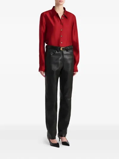 Khaite Auryn Button-down Twill Top In Red