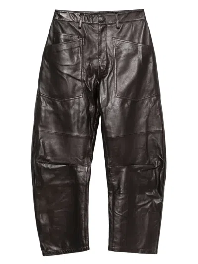 Nili Lotan Mid-rise Barrel Leg Lammleder-hose Shon Leather In Brown