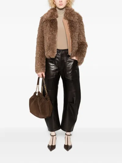 Nili Lotan Mid-rise Barrel Leg Lammleder-hose Shon Leather In Brown