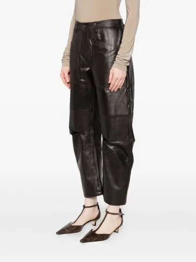 Nili Lotan Mid-rise Barrel Leg Lammleder-hose Shon Leather In Brown
