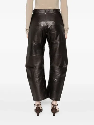 Nili Lotan Mid-rise Barrel Leg Lammleder-hose Shon Leather In Brown
