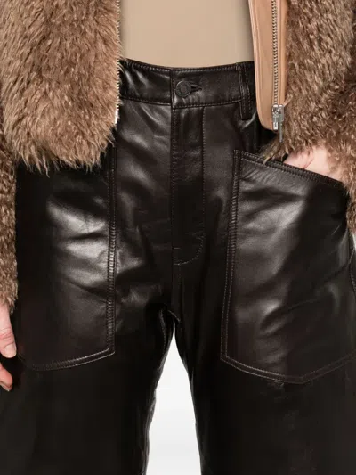 Nili Lotan Mid-rise Barrel Leg Lammleder-hose Shon Leather In Brown