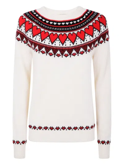 Mc2 Saint Barth Nordic-style Heart Print Sweater In White