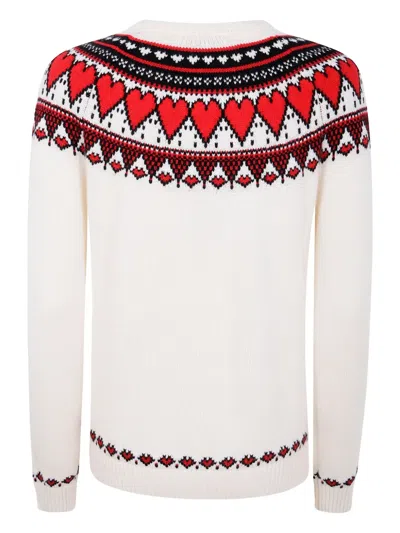Mc2 Saint Barth Nordic-style Heart Print Sweater In White