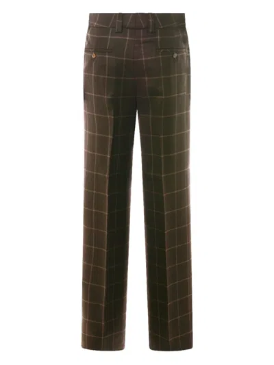 Incotex Checkered Straight Leg Trousers And Pockets In Brown