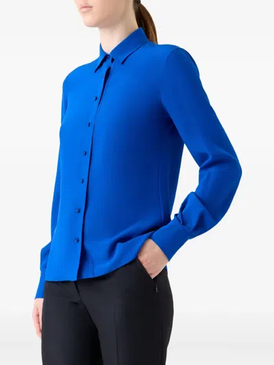 Akris Silk Crepe Button-down Tunic Blouse In Blue