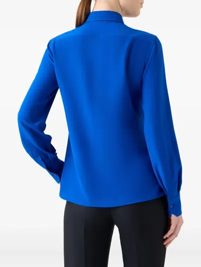 Akris Silk Crepe Button-down Tunic Blouse In Blue