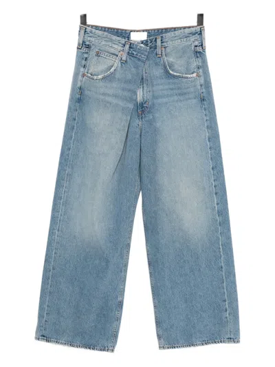 Agolde Wide-leg Light Blue Denim Jeans With Classic Five-pocket Design