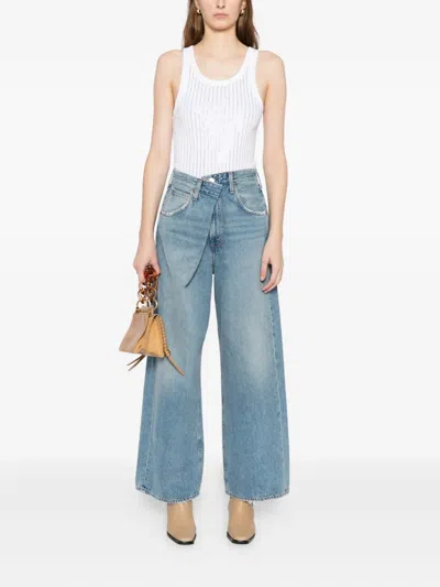 Agolde Wide-leg Light Blue Denim Jeans With Classic Five-pocket Design