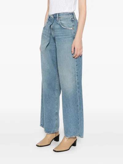 Agolde Wide-leg Light Blue Denim Jeans With Classic Five-pocket Design