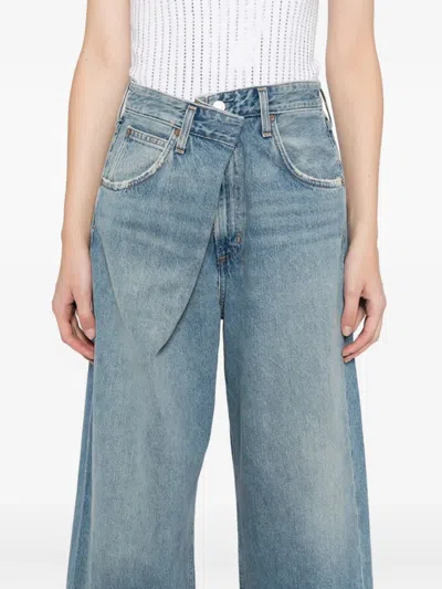 Agolde Wide-leg Light Blue Denim Jeans With Classic Five-pocket Design