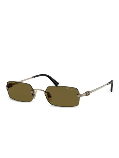 Miu Miu Rectangle-frame Sunglasses In Green