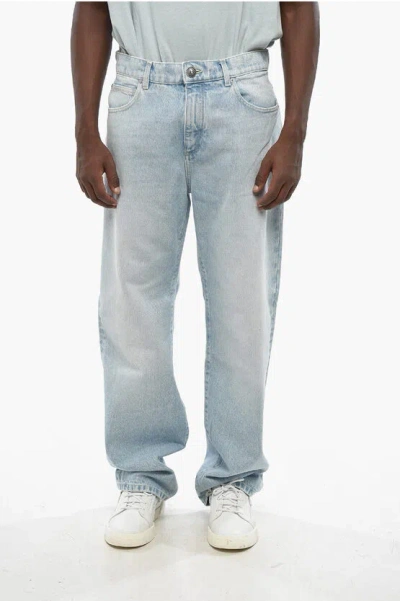 Balmain Regular Waist Loose Fit Jeans With Silver-tone Button 24cm Grösse 30 In Blue