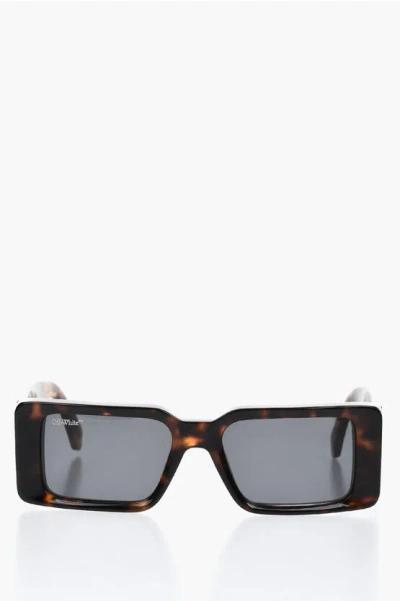 Off-white Tortoiseshell Rectangular Milano Sunglasses With Maxi Temple Grösse Uni In Black
