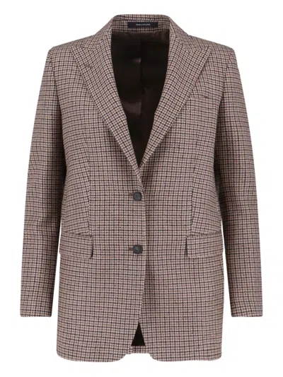 Tagliatore Structured Blazer With Notch Lapel And Back Vent In Brown
