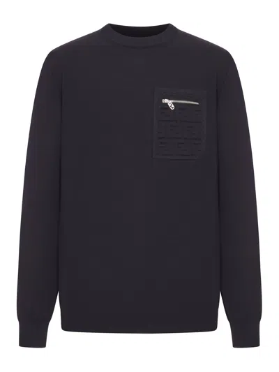 Fendi Regular Fit Wool Blend Pullover With Pockets In Black