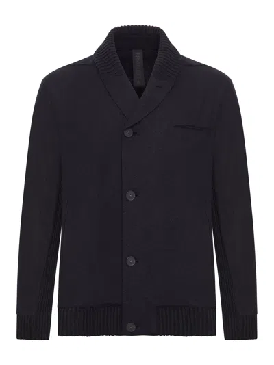 Transit Shawl Collar Black Cardigan With Button Closure And Chest Pocket In Black