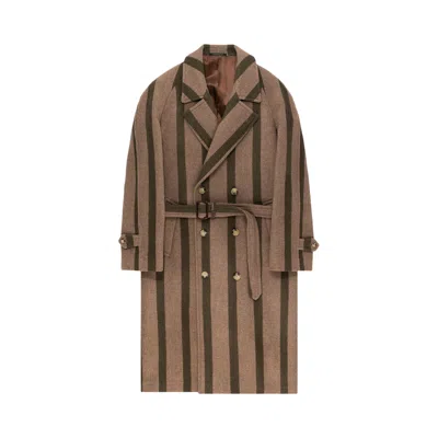 Pre-owned Aimé Leon Dore Double Breasted Wool Topcoat 'olive Stripe' | Brown | Men's Size M
