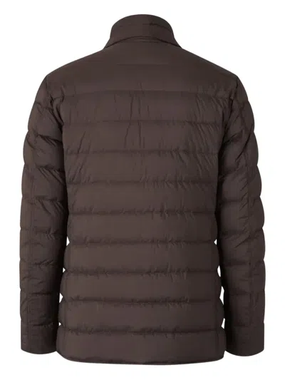 Herno Layered Effect Quilted Coat In Brown