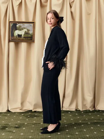 Sleeper The Bow Pajama Set With Detachable Feathers In Black In Black