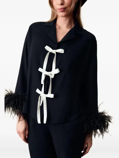 Sleeper The Bow Pajama Set With Detachable Feathers In Black In Black