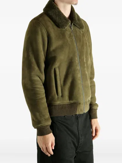 Saint Laurent Blouson Decoupes Shearling In Green