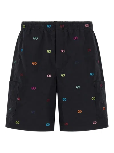 Gucci Bermuda Shorts With Elastic Waistband And Pockets In Black