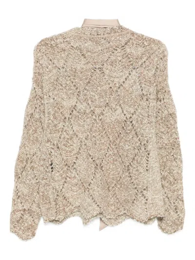 D Exterior Beige Knit Sweater With Openwork Design In Neutral