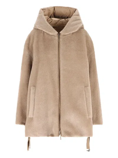 Max Mara Reversible Alpaca And Wool Padded Jacket In Brown