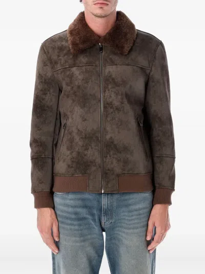 Sword 6.6.44 Sword Sword Eco-leather Biker Jacket With Shearling Collar In Brown