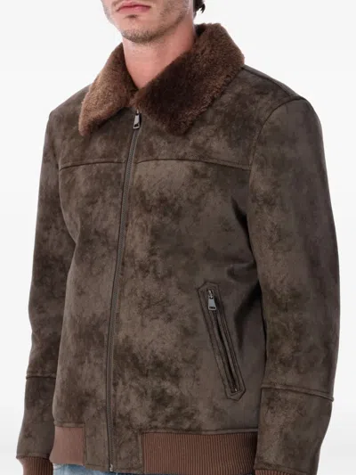 Sword 6.6.44 Sword Sword Eco-leather Biker Jacket With Shearling Collar In Brown