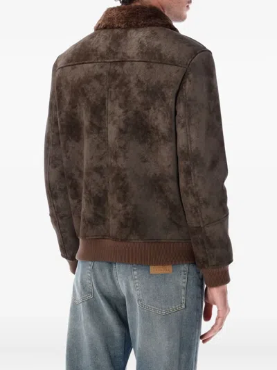 Sword 6.6.44 Sword Sword Eco-leather Biker Jacket With Shearling Collar In Brown